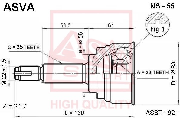 Шрус наружный 23X55X25 12 <b>ASVA NS55</b> - изображение