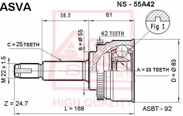 Шрус наружный 23x55x25 [12] <b>ASVA NS55A42</b> - изображение
