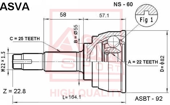 Шрус наружный 22x55x25 12 <b>ASVA NS60</b> - изображение