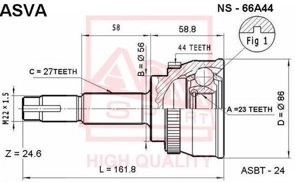 Шрус наружный 23x56x27 [12] <b>ASVA NS66A44</b> - изображение