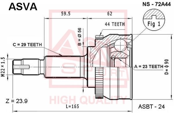 Шрус наружный 23x56x29 <b>ASVA NS72A44</b> - изображение