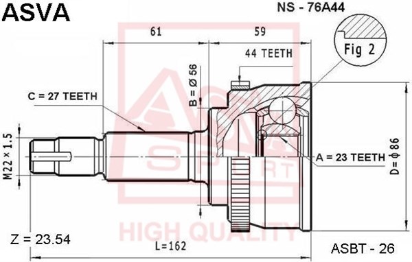 Шрус наружный 23x56x27 12 <b>ASVA NS76A44</b> - изображение