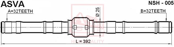 Полуось левая 32x392x32 (PRIMERA P11 SR20) [12] <b>ASVA NSH005</b> - изображение