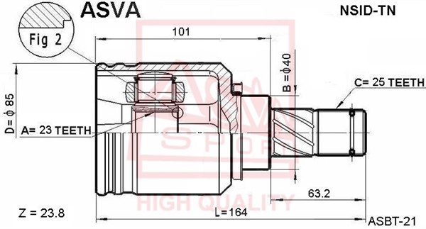 Шрус внутренний левый 23x40x25 [12] <b>ASVA NSIDTN</b> - изображение