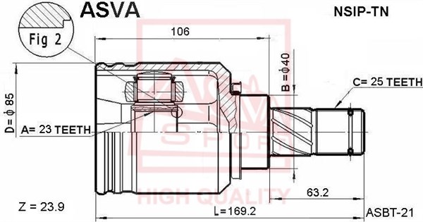 Шрус внутренний правый 23x40x25 12 <b>ASVA NSIPTN</b> - изображение