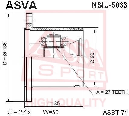 Шрус внутренний 27x136 12 <b>ASVA NSIU5033</b> - изображение