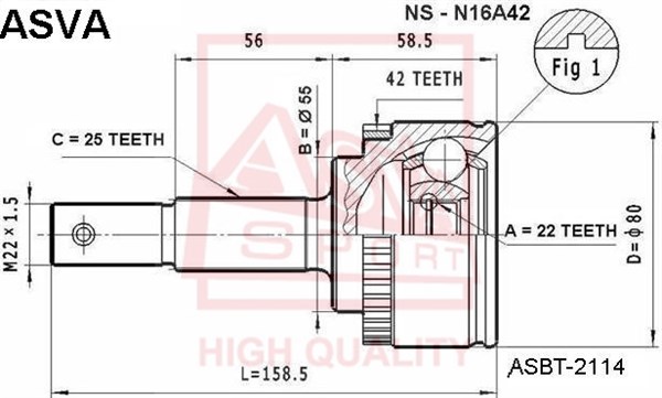 Шрус наружний 22x55x25 (ALMERA N16 GG15DE EURO) [12] <b>ASVA NSN16A42</b> - изображение