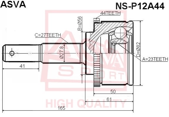 Шрус наружный 23X56X27 12 <b>ASVA NSP12A44</b> - изображение