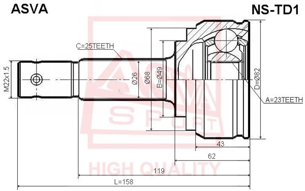 Шрус наружный 23X49X25 <b>ASVA NSTD1</b> - изображение