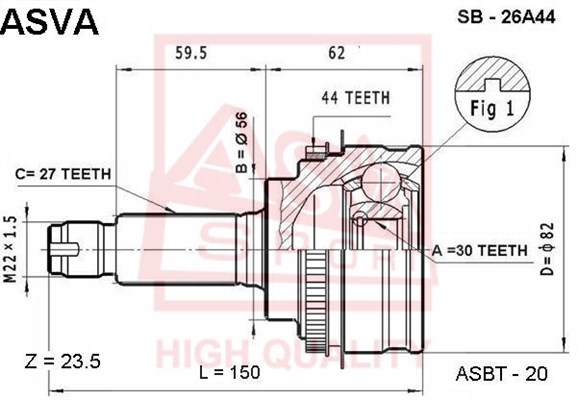 Шрус наружний 30x56x27 (IMPREZA GC8/GF8 4WD) , мин, остаток = 10,000 [12] <b>ASVA SB26A44</b> - изображение
