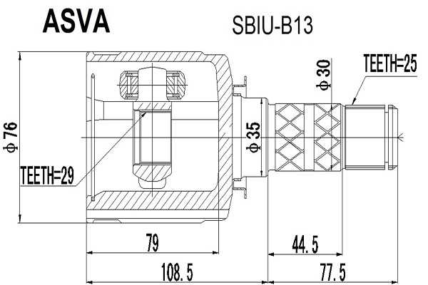 Шрус внутренний 29x35x25 12 <b>ASVA SBIUB13</b> - изображение