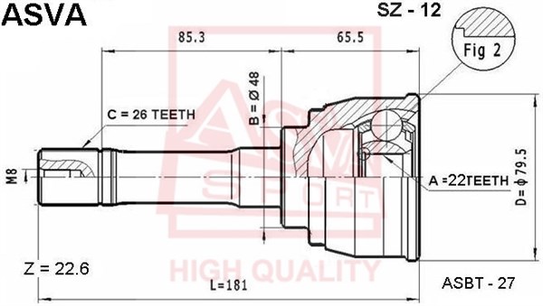 Шрус наружный 22x48x26 <b>ASVA SZ12</b> - изображение Шрус наружный 22x48x26 <b>ASVA SZ12</b> - изображение