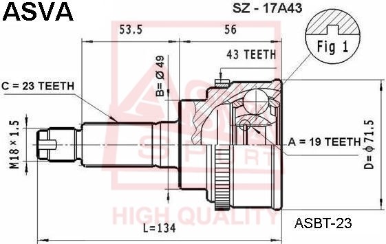 Шрус наружный 19x49x23 <b>ASVA SZ17A43</b> - изображение Шрус наружный 19x49x23 <b>ASVA SZ17A43</b> - изображение