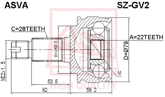 Шрус наружный 22x58.3x28 <b>ASVA SZGV2</b> - изображение Шрус наружный 22x58.3x28 <b>ASVA SZGV2</b> - изображение