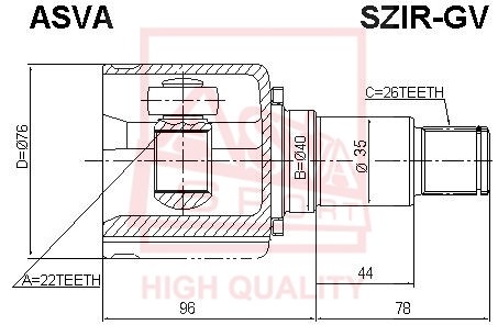 Шрус внутренний правый SUZUKI GRAND VITARA JB627 [12] <b>ASVA SZIRGV</b> - изображение
