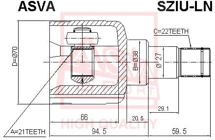 Шрус внутренний 21x38x22 12 <b>ASVA SZIULN</b> - изображение