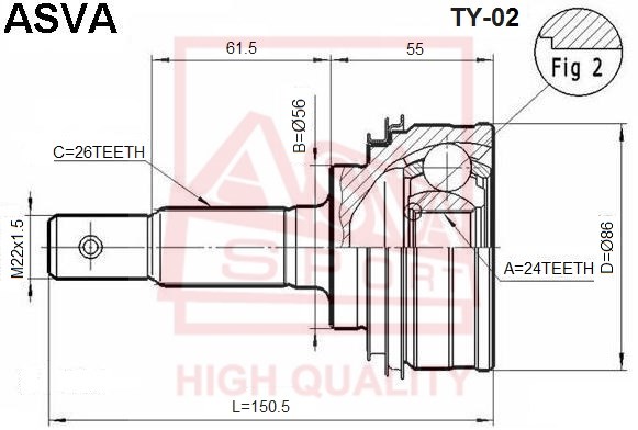Шрус наружный 24x56x26 <b>ASVA TY02</b> - изображение
