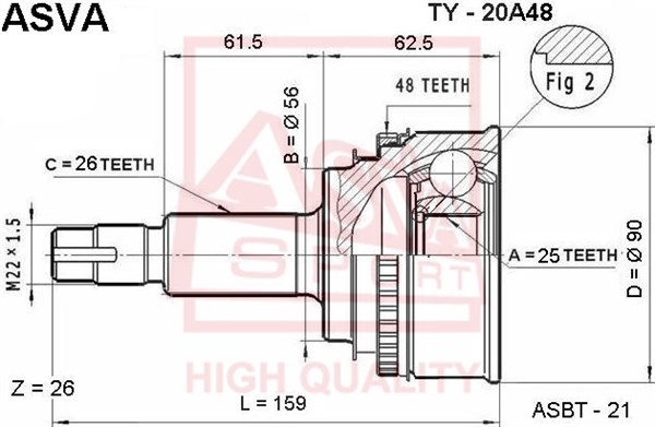 Шрус наружный 25X56X26 12 <b>ASVA TY20A48</b> - изображение