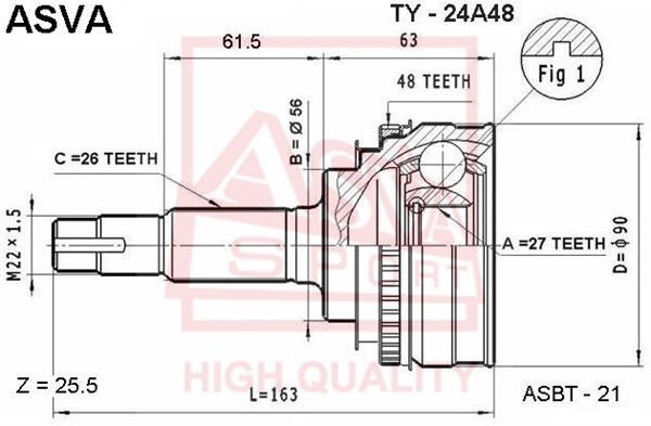 Шрус наружный 27x56x26 12 <b>ASVA TY24A48</b> - изображение