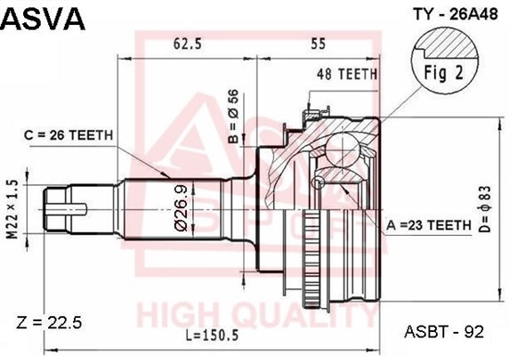 Шрус (гарантия 12 месяцев) [12] <b>ASVA TY26A48</b> - изображение
