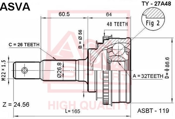 Шрус наружний 32x56x26) (гарантия 6 месяцев) [12] <b>ASVA TY27A48</b> - изображение