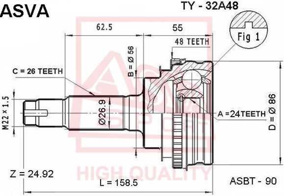 Шрус наружний 24x56x26) (гарантия 6 месяцев) <b>ASVA TY32A48</b> - изображение