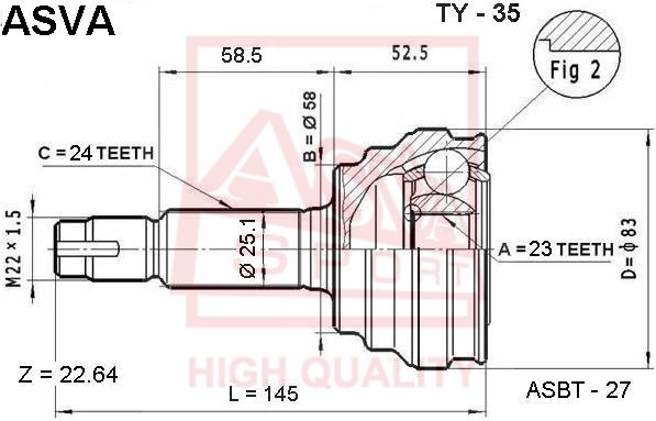 Шрус наружный 23X58X24 12 <b>ASVA TY35</b> - изображение