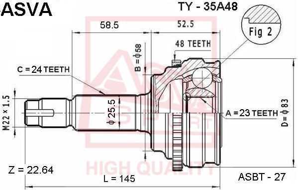 Шрус наружный 23x58x24 [12] <b>ASVA TY35A48</b> - изображение