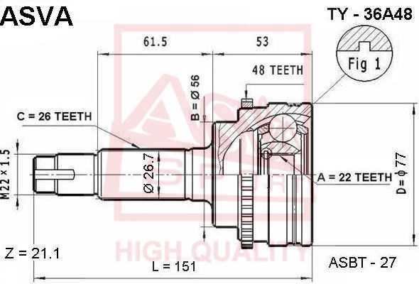 Шрус наружный 22x56x26 [12] <b>ASVA TY36A48</b> - изображение
