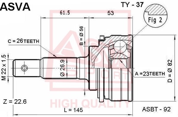 Шрус наружный 23x56x26 <b>ASVA TY37</b> - изображение