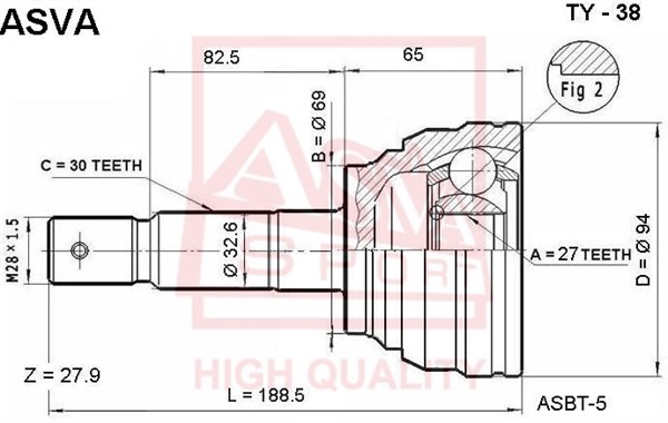 Шрус наружный 27x69x30 <b>ASVA TY38</b> - изображение