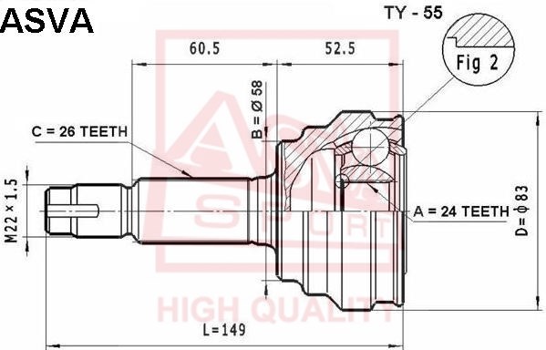 Шрус наружний 24X58X26 гарантия 6 месяцев 12 12 <b>ASVA TY55</b> - изображение