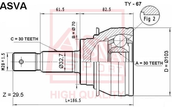 Шрус наружный 30x70x30 12 <b>ASVA TY67</b> - изображение