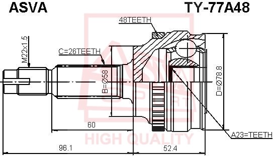 Шрус наружный 23x58x26 12 <b>ASVA TY77A48</b> - изображение