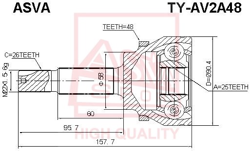 Шрус наружный 25x58x26 12 <b>ASVA TYAV2A48</b> - изображение