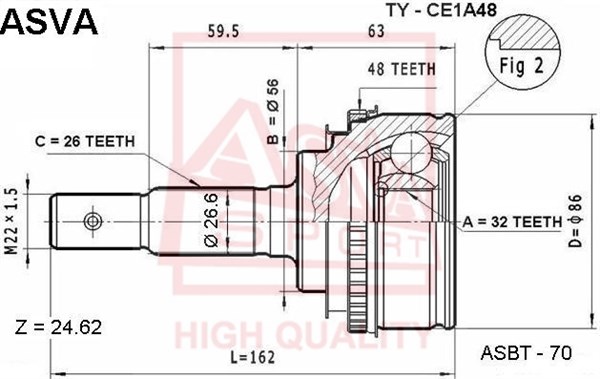 Шрус наружный 32x56x26 12 <b>ASVA TYCE1A48</b> - изображение