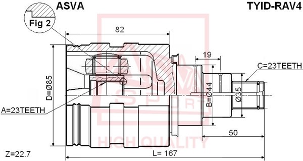Шрус внутренний левый 23x44x23 [12] <b>ASVA TYIDRAV4</b> - изображение