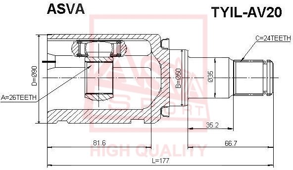 Шрус внутренний левый 26x50x24 <b>ASVA TYILAV20</b> - изображение Шрус внутренний левый 26x50x24 <b>ASVA TYILAV20</b> - изображение