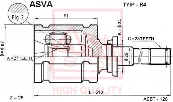 Шрус внутренний правый 27x34x23 <b>ASVA TYIPR4</b> - изображение