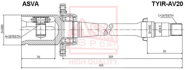 Шрус внутренний правый 26x40x24 12 <b>ASVA TYIRAV20</b> - изображение Шрус внутренний правый 26x40x24 12 <b>ASVA TYIRAV20</b> - изображение