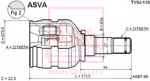 Шрус внутренний 22x34x23 (TOYOTA : AVENSIS 220 (1997-2000) COROLLA 110) [12] <b>ASVA TYIU110</b> - изображение