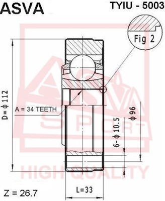 Шрус внутренний 34X112 TOYOTA CAMRY V6 92-96 12 [12] <b>ASVA TYIU5003</b> - изображение