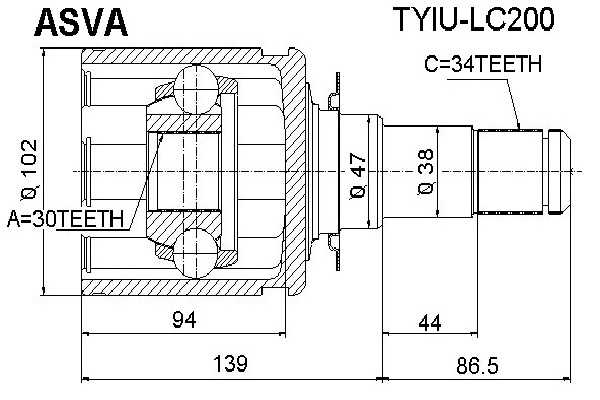 Шрус внутренний 30x50x34 12 <b>ASVA TYIULC200</b> - изображение