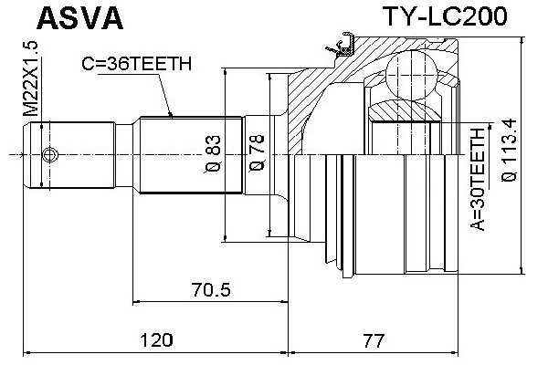 Шрус наружный 30x78x36 (10216022060313000516910, китай) 12 <b>ASVA TYLC200</b> - изображение