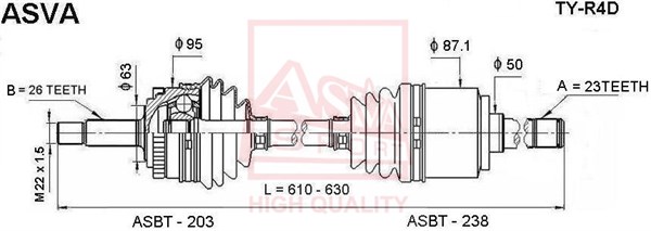 Привод левый 23x610x26 12 <b>ASVA TYR4D</b> - изображение
