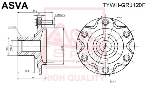 Ступица 12 <b>ASVA TYWHGRJ120F</b> - изображение