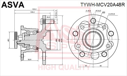 Ступица 12 <b>ASVA TYWHMCV20A48R</b> - изображение