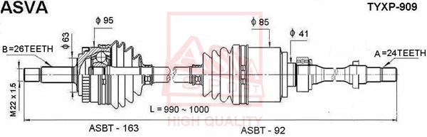 Привод правый 24x990x26 <b>ASVA TYXP909</b> - изображение