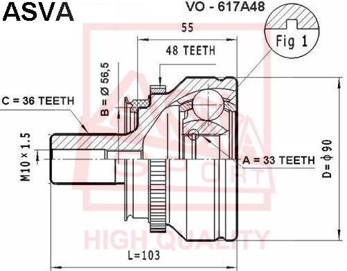 Шрус наружный 33x56.5x36 [12] <b>ASVA VO617A48</b> - изображение