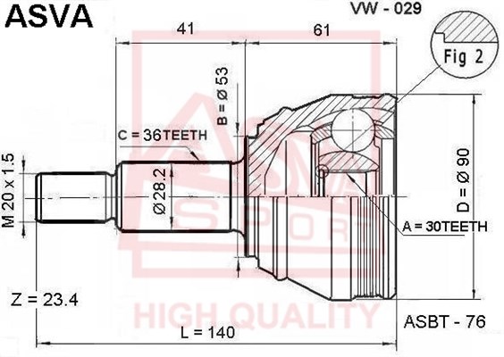 Шрус наружный 30x53x36 [12] <b>ASVA VW029</b> - изображение